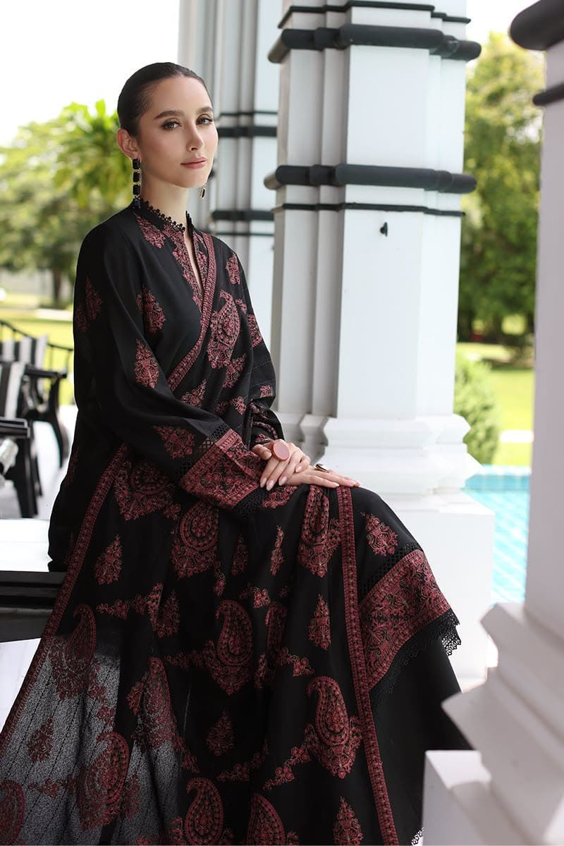 BAREEZE 3piece Black Dhannak Embroidered Unstitched