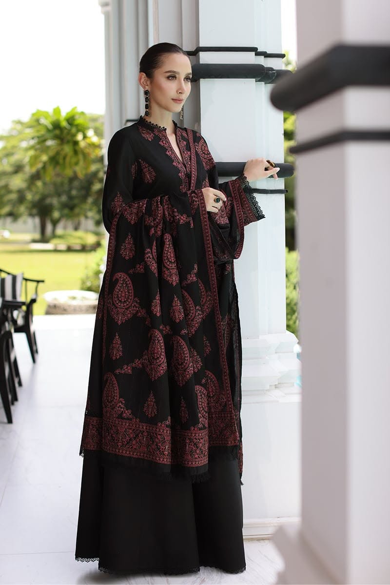 BAREEZE 3piece Black Dhannak Embroidered Unstitched