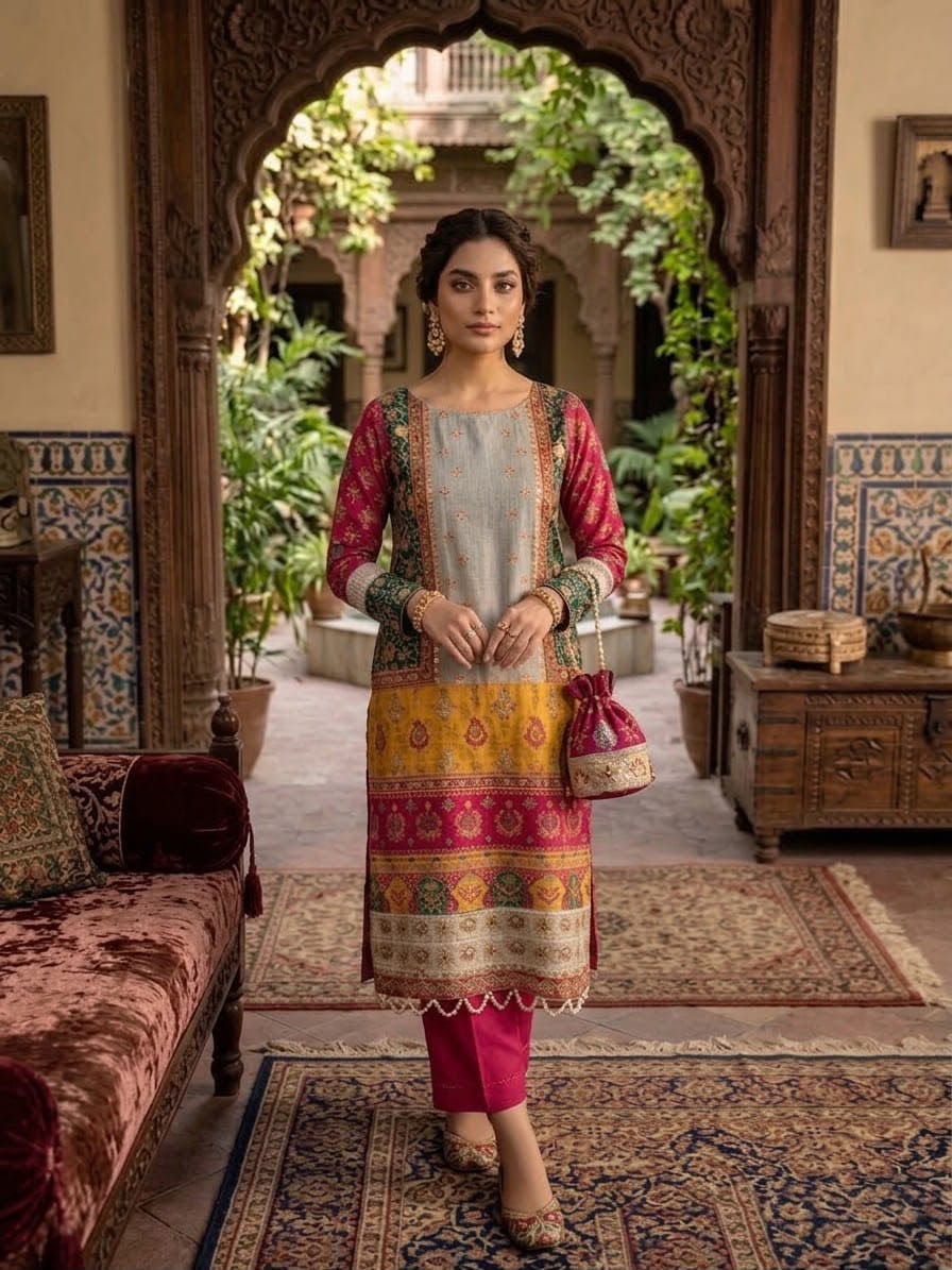 Ethnic Silk 2Pc Unstitched Full Embroidered